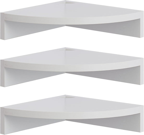 Floating Corner Shelves, 3 Tier Corner Shelf Wall Mount with Wire Hole