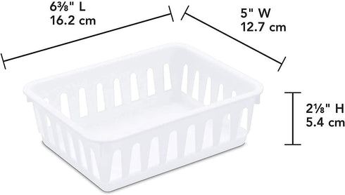 Tribello Mini Plastic Baskets, Pack of 6 White Drawer/Closet Storage Trays, Size 6 x 5 x 2, Made in USA