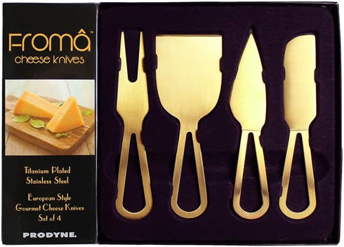 Prodyne Set of 4 Cheese Knives Set, Titanium Plated Stainless Steel Knives, Gold Metal Color by Prodyne