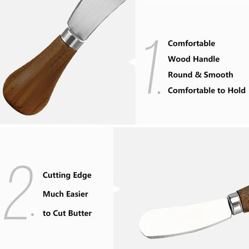 2 Pack Butter Spreader Knife, Stainless Steel Cheese Spreaders with Wood Handle for Cutting & Spreading Butter