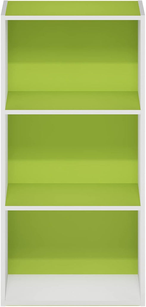 3-Tier Furinno Luder Open Shelf Bookcase, Green/White