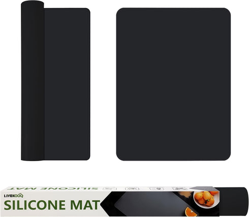 Silicone Mat for Kitchen Counter - BPA-Free Heat-Resistant Non-Slip Table Mat, 15.7×11.8inch-2pcs, Black