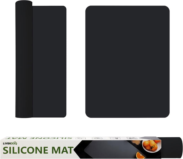 Silicone Mat for Kitchen Counter - BPA-Free Heat-Resistant Non-Slip Table Mat, 15.7×11.8inch-2pcs, Black