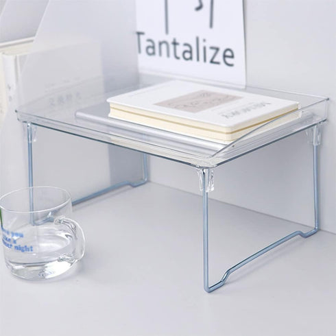 Teensery Clear Acrylic Cabinet Shelf, Foldable Kitchen Counter Shelf Rack, Stackable Storage Organizer for Bathroom