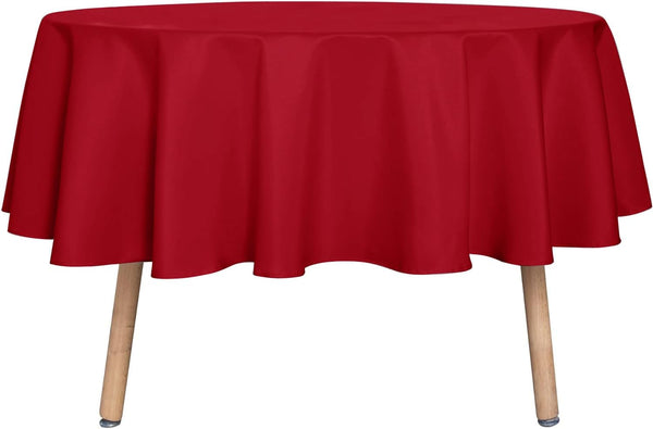 sancua Round Tablecloth, 60 Inch Water Resistant Washable Polyester Table Cloth for Dining Tables (Christmas Red)