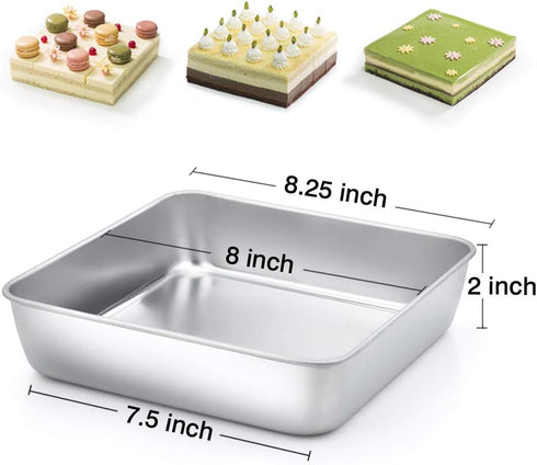 TeamFar 8 Inch Square Baking Pan - Stainless Steel for Wedding Christmas Party, Healthy & Non Toxic