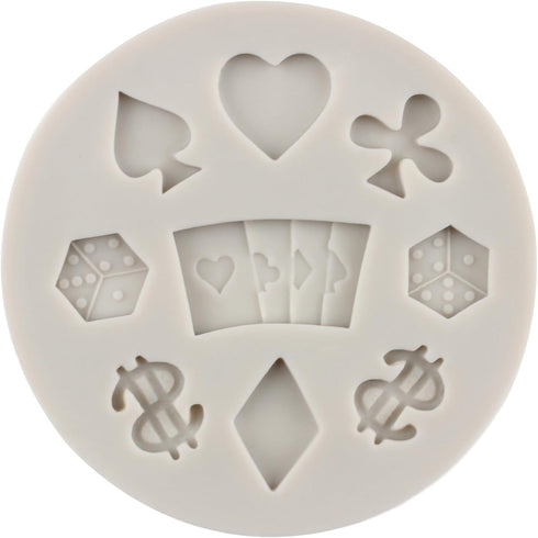 3D Casino Themed Poker Silicone Molds, Mini Heart Molds for Cake Decorating, Cupcake Topper, Candy Set of 1