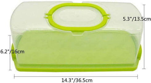 FEOOWV Portable Plastic Rectangular Loaf Bread Box with Transparent Lid for Storing and Carrying Loaf Cakes (Green)
