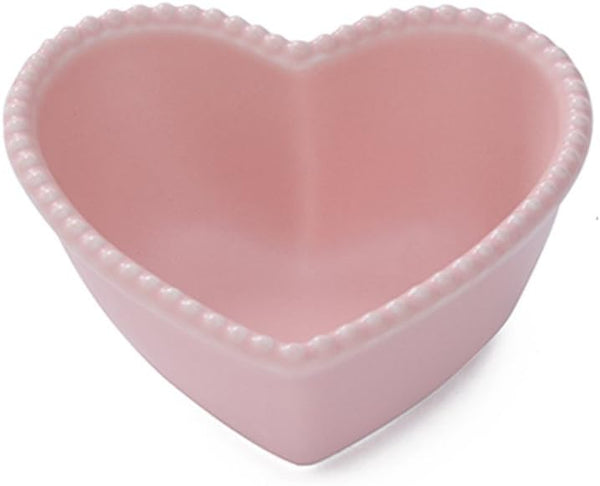 Ceramic Heart-Shaped Pudding Bowl, Baked Soufflé Bowl, Dessert Oven Bowl, Creme Brulee Ramekin (Pink/White)