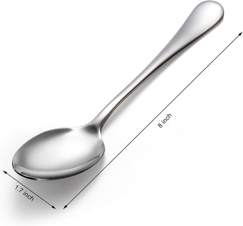 Suwimut 30 Pieces Stainless Steel Dinner Spoons Set, 8 Inch Large Spoons Silverware, Mirror Polished Tablespoons Silver Table Soup Spoons for Home, Kitchen or Restaurant