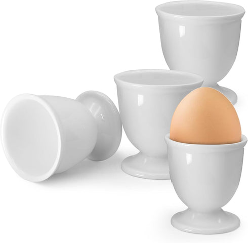 vibedor 4 Pcs Ceramic Egg Stand Holders, Porcelain Egg Holders White Egg Cups