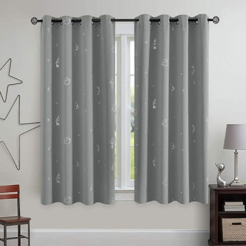 63 Inches Grommet Set 2 Vangao Grey Kids Curtains for Boys Bedroom Space Theme Blackout Curtains for Kids Nursery Girls
