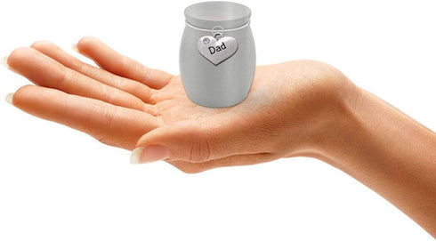 Small Miniature Dad Father Memorial Cremains Holder Container Jar, Brushed Stainless Steel, 1.5" Tall