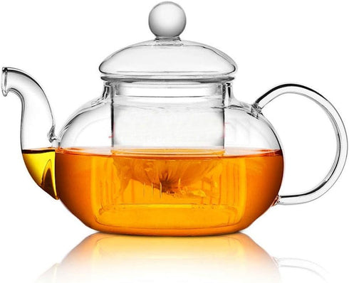 Glass Teapot 20oz with Infuser, Borosilicate Kettle Set for Loose Tea, Stovetop and Microwave Safe