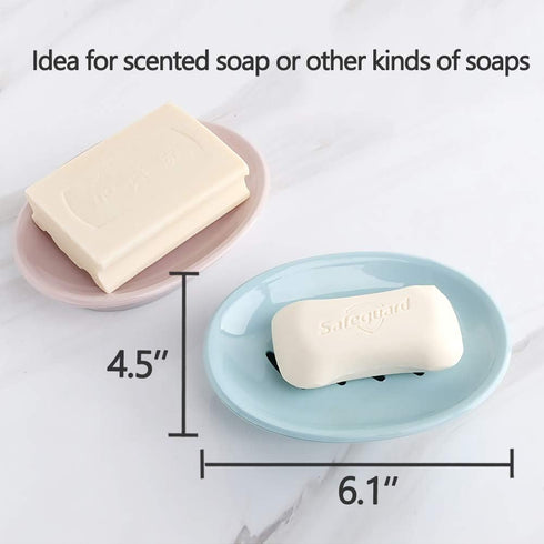 WYOK 2-Pack Soap Dish with Drain, Plastic Sponge Holder, Easy Cleaning Soap Saver Tray for Bathroom