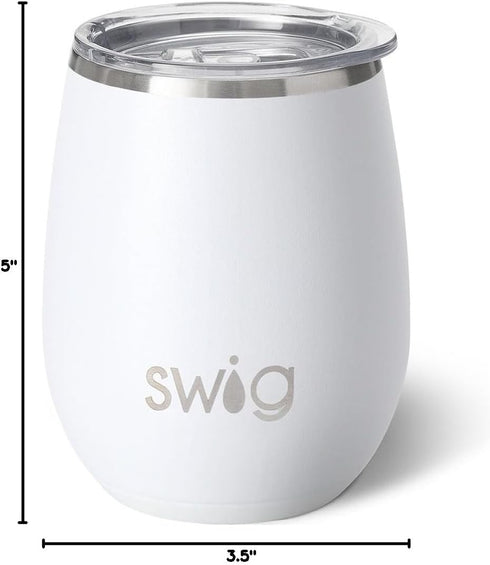 Swig Life 14oz Stemless Wine Cup - Insulated Wine Tumbler with Lid, Stainless Steel Travel Tumbler (White)