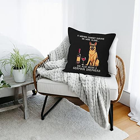 YUESHARE Funny German Shepherd Dog Linen Throw Pillow Cover, 18 x 18 Inch Gifts for Dog Mom Home Decor