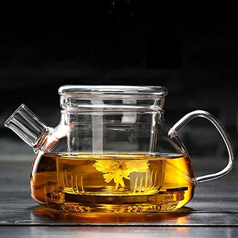 Glass Teapot with Infuser; Teapot with Strainer for Loose Tea; Safe on Stovetop; Nordic Pot 600ML/21oz with Glass Lid