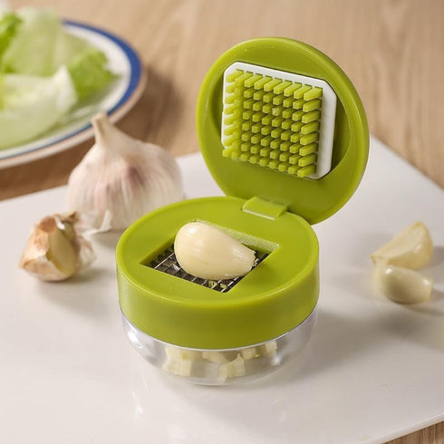 Emptycolor Mini Garlic Chopper and Press with Container, Manual Garlic Mincer Crusher Cutter