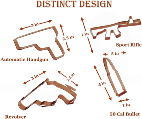 Caliber Gourmet Cookie Cutter Mold Set - Gun Shaped Cutters for Funny Military Theme, Stainless Steel