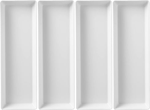 US Acrylic Avant White Plastic Serving Trays - Set of 4, 15” x 5” Narrow Reusable Platters for Appetizers & Desserts
