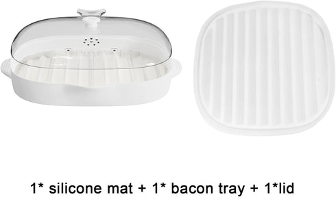 ZYXGOGOGO Length:9inch Microwave Bacon Cooker Tray, Microwavable Bacon Grill with Splatter Lid, Make Crispy in Minutes