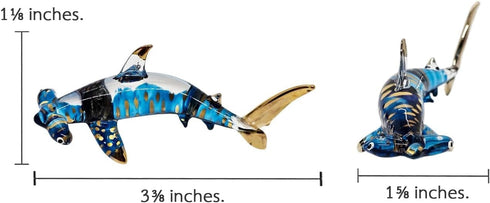 Tiny 3?" Gold Dotted Blue Hammerhead Shark Figurine, Miniature Hand Blown Glass Collectible