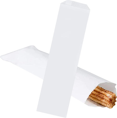Disposable Silverware Flatware Paper Bags, 2.75 x 10 inches White Plain Churro Bag, Kitchen Cutlery Holder