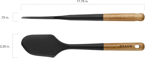 STAUB Silicone Spatula, Durable BPA-Free Matte Black Silicone, Acacia Wood Handles, Great for Mixing, Folding, Scraping