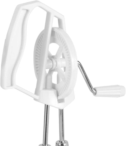 Egg Whisk, Manual Stainless Steel Hand Mixer with Double Wheel Design and Rotation Handle, White