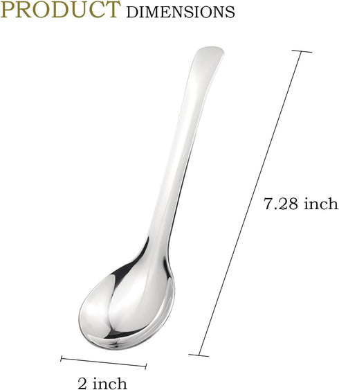 7.28 Inches Asian Soup Spoons, Stainless Steel Chinese Soup Spoon Set of 4 for Ramen Pho Dumplings