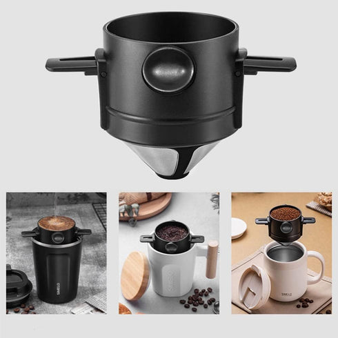 Reusable Paperless Coffee Filter Cone, Coffee Dripper with Foldable Holders for Home, Travel, and Camping, Black