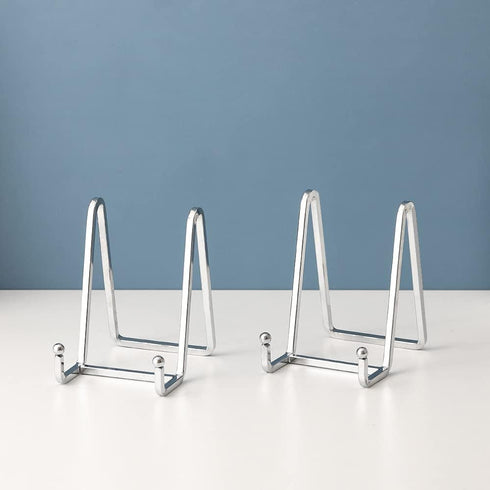 Plate Holder Easel Display Stand, 4.5 Inch Metal Stands for Display, Silver Iron Easels for Pictures