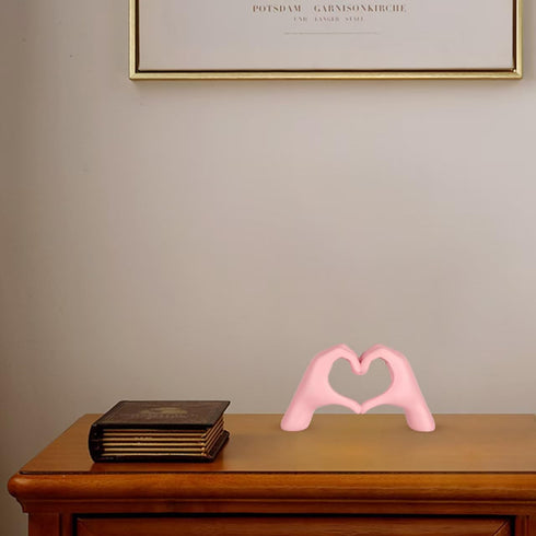Small Pink Decor,Resin Heart Hands Sculpture for Living Room Bedroom Bookshelf Shelves Office Desk Decor,Love Finger