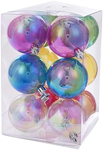 Kurt S. Adler 60MM Clear Iridescent Plastic Ball, 12-Piece Ornament Set
