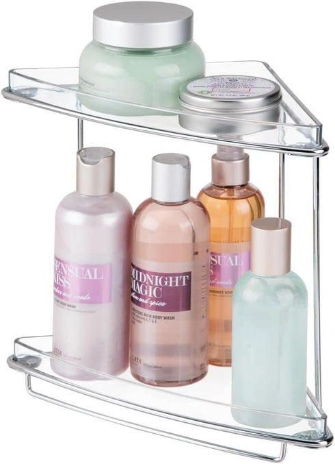 Countertop 2-Tier Counter mDesign Steel/Plastic Freestanding Corner Shelf Organizer with Storage for Bathroom, Vanity