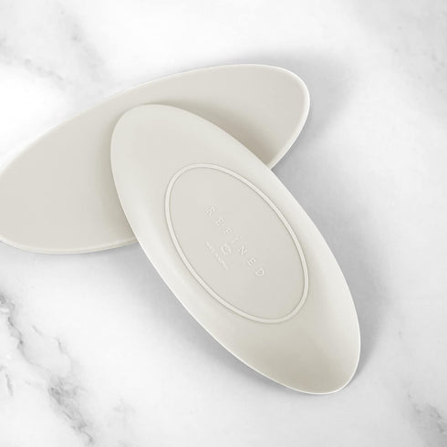 Carrotez Small Silicone Coffee Spoon Rest, 2 pcs, Flexible Almond-Shaped for Kitchen Utensil Rest (Ivory)