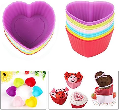 Heart Silicone Baking Cups, 30 Packs Large Resusable Muffin Cups, Love Cupcake Liners, Rainbow Colors