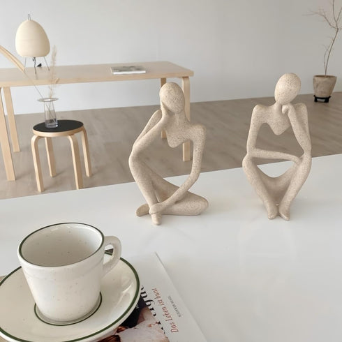 Set 3 Thinker Statues Home Decor, of Pcs Grey Resin Trendy Abstract Art Sculpture Collectible Figurines Home Office
