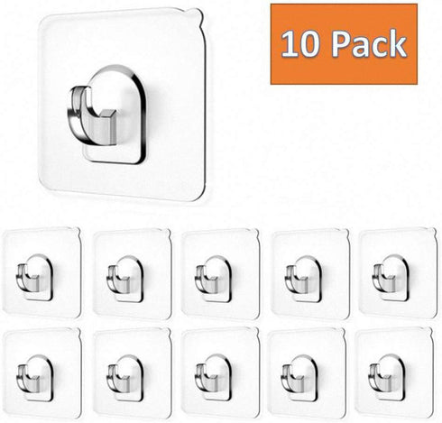 FIGO 10 Packs 15lb Seamless Small Wall Hooks, Adhesive Transparent Hooks for Drill-Free Walls
