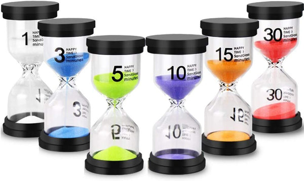 EMDMAK Colorful Sand Timer, Hourglass Sandglass Timer, 1/3/5/10/15/30 mins, Pack of 6 for Games, Classroom, Home Office