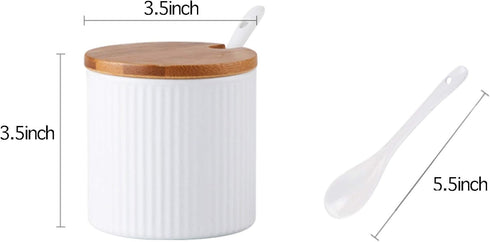 Ceramic Embossed Stripe Sugar Bowl, Spice Jar Storage Seasoning Pot with Lid and Spoon