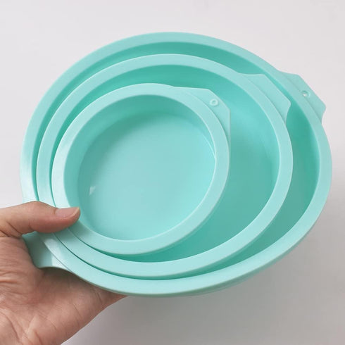 Newk Silicone Round Cake Mold - 3 Packs for Layer Cakes, Rainbow Cakes, Resin Coasters (4”, 6”, 8”)