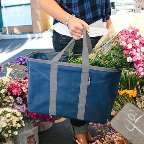 CleverMade 30L 30 lb EcoBasket Collapsible Tote Basket Reusable Grocery Tote That Stands Upright, Foldable Shopping