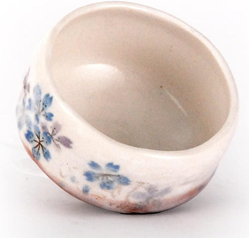 Happy Sales HSMB-BLFW4 Authentic Japanese Traditional Matcha Bowl Chawan, Handcrafted in Japan, Blue Purple Cherry