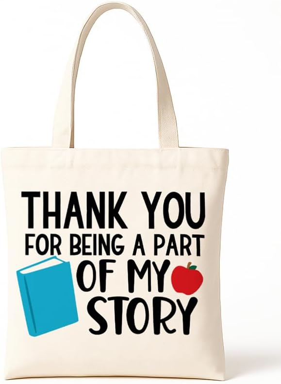Teacher Canvas Tote Bag, Appreciation Gifts Reusable Grocery Bag for Teacher Friends