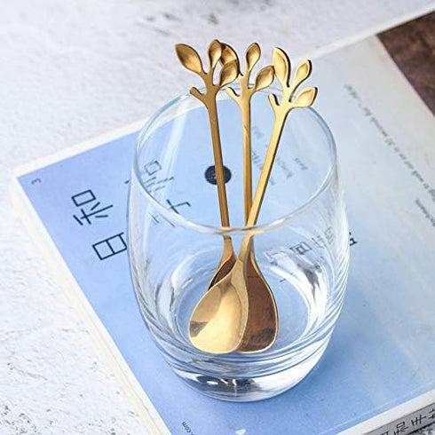 2 Pack Stainless Steel Leaf Coffee Spoon - 4.7 inch Dessert Spoons for Stirring, Mixing & Ice Cream