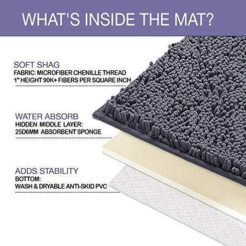 LuxUrux U-Shaped Bath Mat, Contoured Rug for Around Toilet, Super Absorbent Shaggy Bath Rug