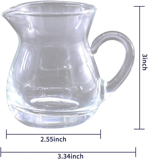 DGQ 4oz Classic Glass Creamer Pitcher with Handle, Pack of 2 Mini Milk Pourer for Coffee Tea Serving