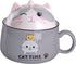 WHJY Cute Ramen Bowl Set, 35 oz Kitty Ramen Cooker with Lid, Microwavable Instant Ramen Noodles Soup Cups, Grey